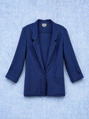 Tarazzia Dk Blue Notched Collar Pockets Single Button Blazer - M